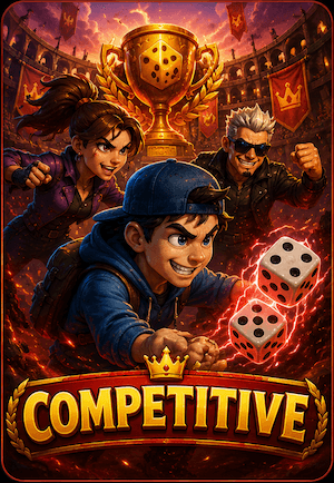 Competitive mode — players facing off beneath a championship trophy
